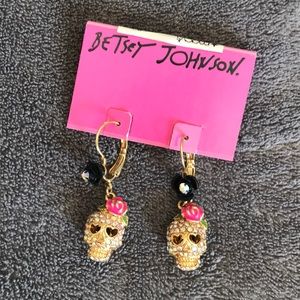 Betsey Johnson Rhinestone Skull Earrings